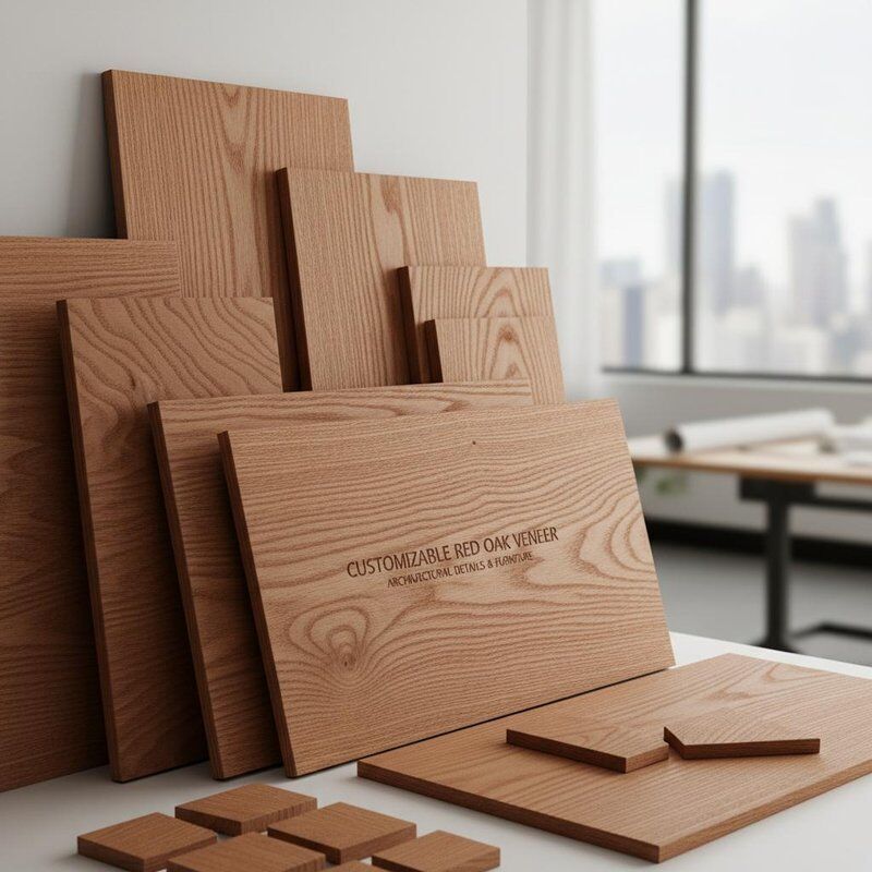 Customize Red Oak Veneer Natural Texture Finishes Crafted for Architectural Details Furniture Making and Interior Design